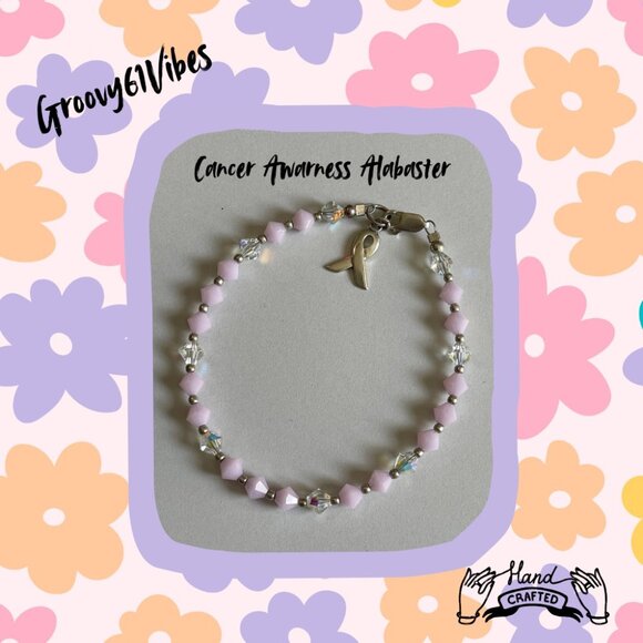 Alabaster Pink Breast Cancer - Handcrafted Austrian Crystal Beads Bracelet - Picture 1 of 7